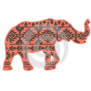 Elephant aztec silhouette color style pattern. Tribal design ethnic ornaments vector print art black graphic illustration isolated