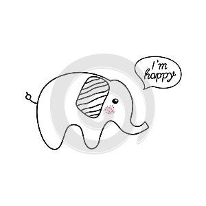Elephant baby cute print set. Cartoon. Scandinavian style. Doodle
