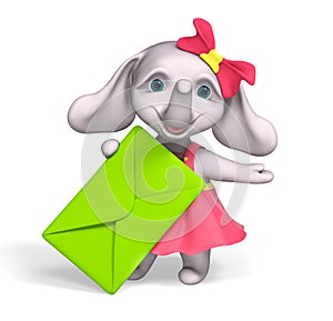 Elephant baby girl cartoon holding letter, 3d rendering