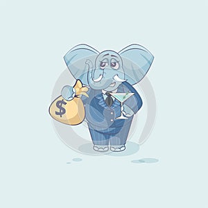 Elephant with bag of money and glass martini