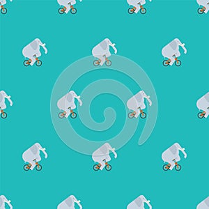 Elephant on bicycle pattern seamless. animal is riding bicycle background. Baby fabric texture. Cartoon childrens ornament