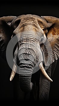 Elephant bulls side profile, tusks featured, quenching thirst with elegance