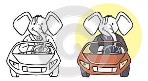 Elephant businessman on car