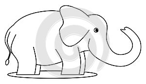 Elephant cartoon, coloring elephant, black and white, isolate.