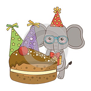 Elephant cartoon with happy birthday icon design