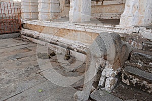 Elephant carving in rock at Virupaksha Temple at Hampi, Karnataka - World Heritage Site by UNESCO - India travel - religious tour