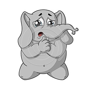 Elephant. Character. He kneels for forgiveness. Big collection of isolated elephants. Vector, cartoon.