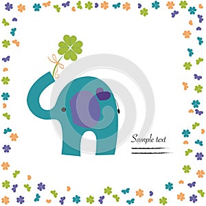 Elephant with clover vector good luck greeting photo