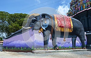 An elephant design incorporated into the Naga Pooshani Ambal Kovil on Nainativu Island in Sri Lanka.