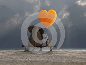 Elephant and dog holding a heart shaped balloon photo