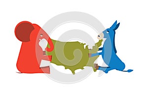 Elephant and Donkey divided map of America. USA political party.