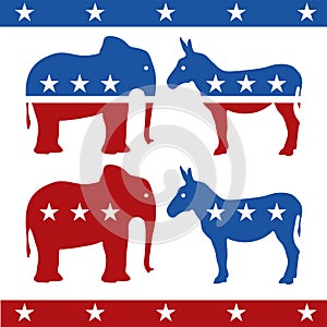 Elephant and donkey stars and stripes USA politics