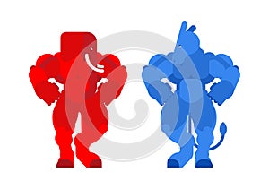 Elephant and Donkey versus. Democrat and Republican battle. Political patriotic vs. Red and blue fight