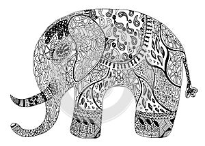 Elephant drawing for adult. Vector illustration.