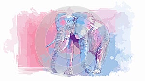 Elephant Drawing with Pink and Blue Background