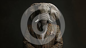 An elephant dressed in a classy suit stands as a successful leader and confident gentleman, exuding elegance, Ai Generated