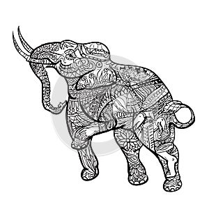 Elephant with elegant decorative pattern with posting of Thai tr