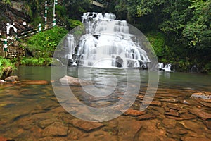 Elephant Falls a three-tier waterfall in Shillong, Meghalaya, India