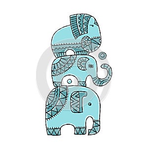 Elephant family isolated on white. Ethnic ornament. Art for your design