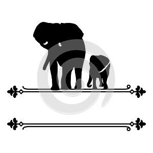 Elephant family split frame monogram EPS vector
