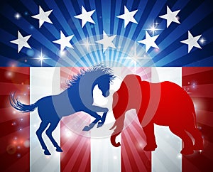 Elephant Fighting Donkey Election Concept