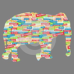 Elephant figurine, made up of words on a business