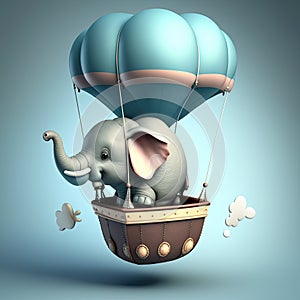 Elephant flying in a hot air balloon