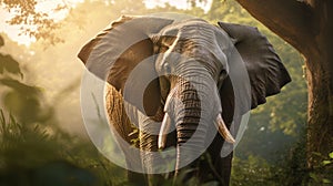 Elephant In The Forest: Photorealistic Portraiture In Golden Light