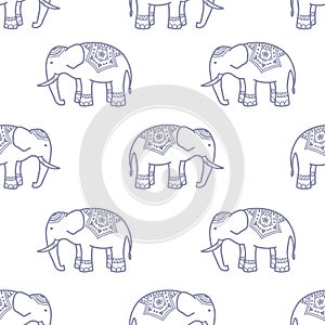 Elephant hand drawn seamless pattern. Tribal vector background. Ethnic indian illustration. Cute print for nursery room