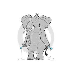 The elephant is having fun playing with the rope