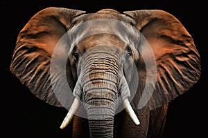 elephant head closeup on black background. generative AI