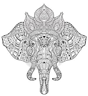 Elephant head doodle on white vector sketch.