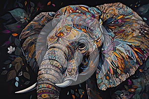 elephant head Fokus in camera ethnic painting