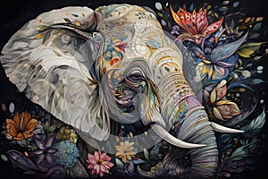 elephant head Fokus in camera ethnic painting