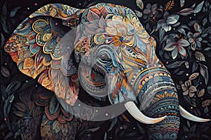 elephant head Fokus in camera ethnic painting