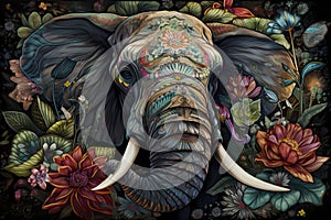 elephant head Fokus in camera ethnic painting