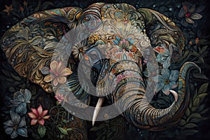 elephant head Fokus in camera ethnic painting