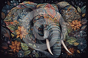 elephant head Fokus in camera ethnic painting