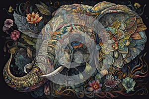 elephant head Fokus in camera ethnic painting