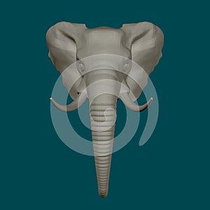 Elephant head isolated on blue background. 3D. Front view. Vector illustration