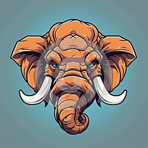 an elephant head with large tusks on a blue background