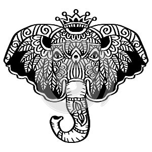 Elephant head mandala zentangle. Hand drawing illustration.
