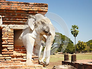 Elephant head temple ruins in Sukhothai Thailand