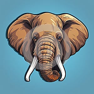 an elephant head with tusks on a blue background