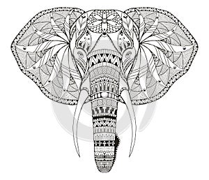 Elephant head zentangle stylized, vector, illustration, freehand