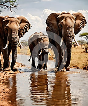 Elephant Herd at the Water's Edge