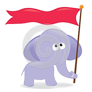 Elephant holding flag/sign