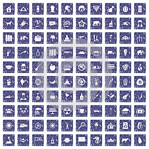 100 elephant icons set grunge sapphire