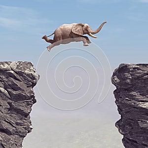 A elephant jumping over a chasm