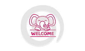 Elephant kids line smile with banner logo icon vector illustration